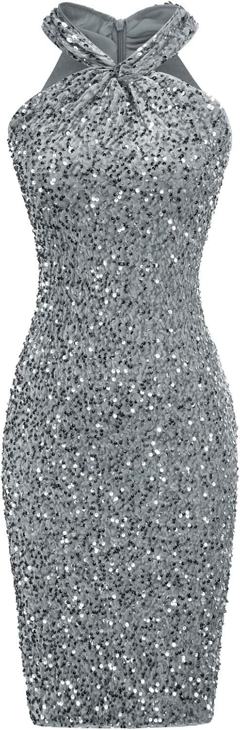 Stunning Sequin Dress for Women - Sparkly Halter Bodycon Style