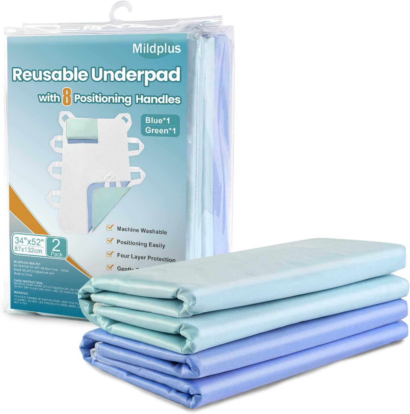 MILDPLUS Washable Bed Pads with 8 Sturdy Handles for Comfort