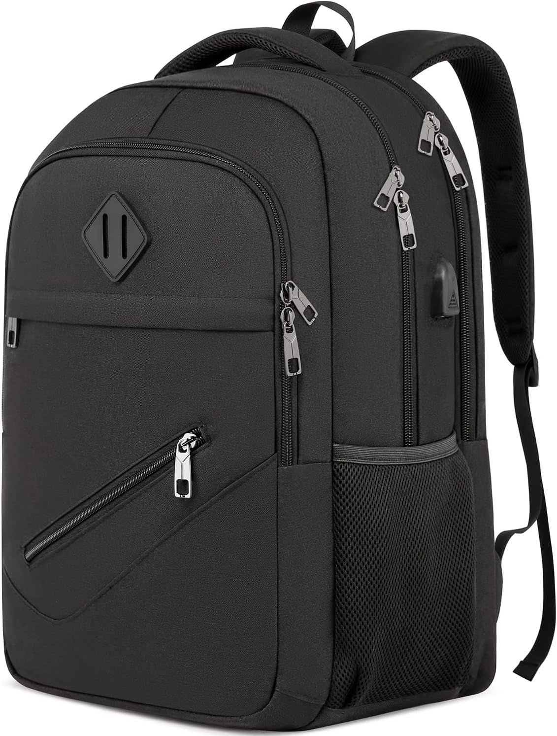 Black Backpack for School, Fits 17.3 Inch Laptop with USB Port