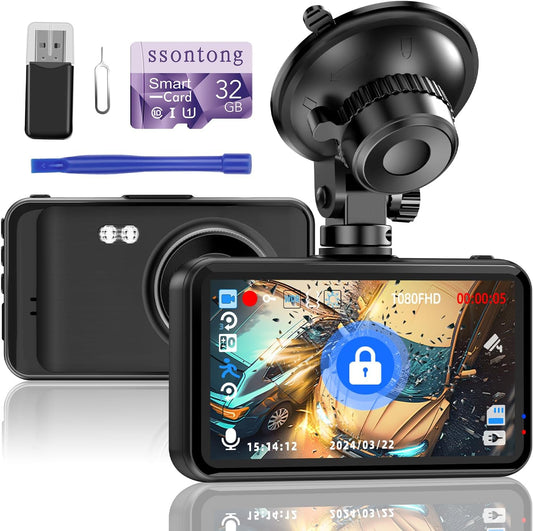1080P Dash Cam: Night Vision, 32GB Card, 170 Angle