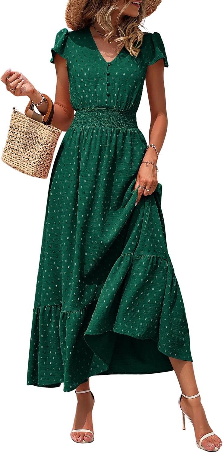PRETTYGARDEN Summer Maxi Dress for Women with Swiss Dot Design