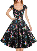 Hanpceirs Women's Cap Sleeve 1950s Retro Cocktail Swing Dress 4-6)