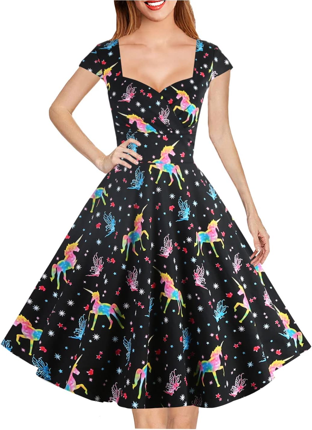 Hanpceirs Women's Cap Sleeve 1950s Retro Vintage Cocktail Dress