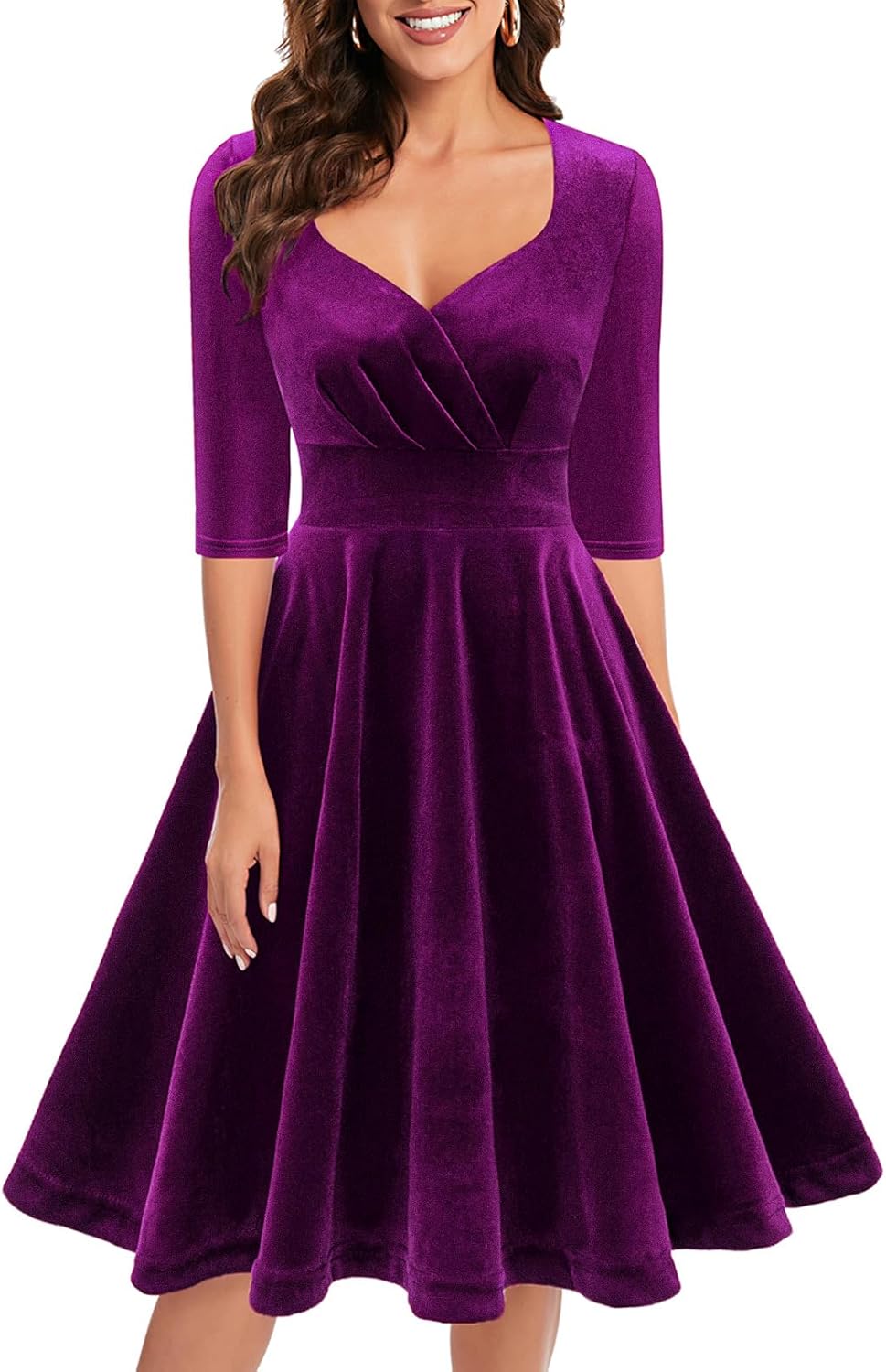 Elegant Velvet Long Sleeve Midi Dress for Formal Occasions