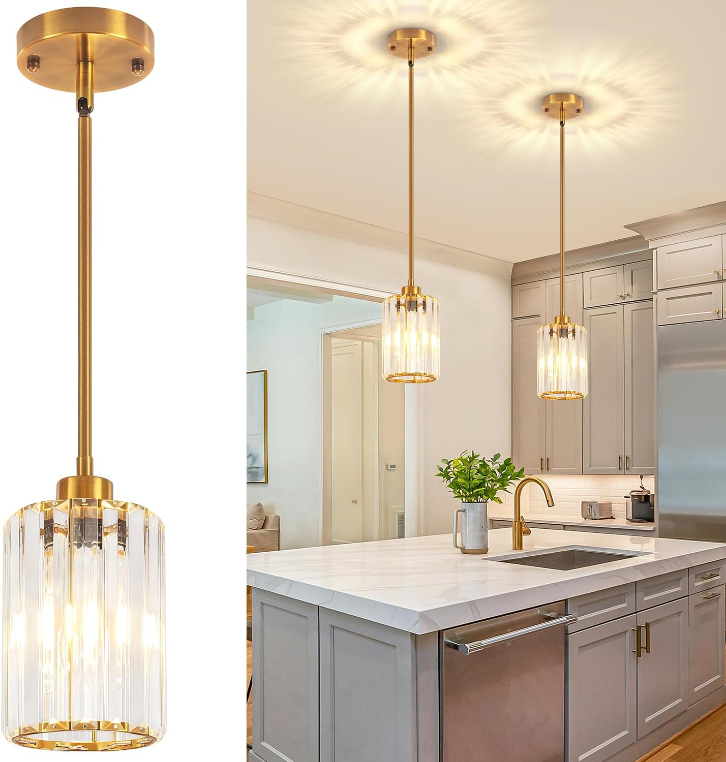 Modern Gold Crystal Pendant Lights for Kitchen Island and More