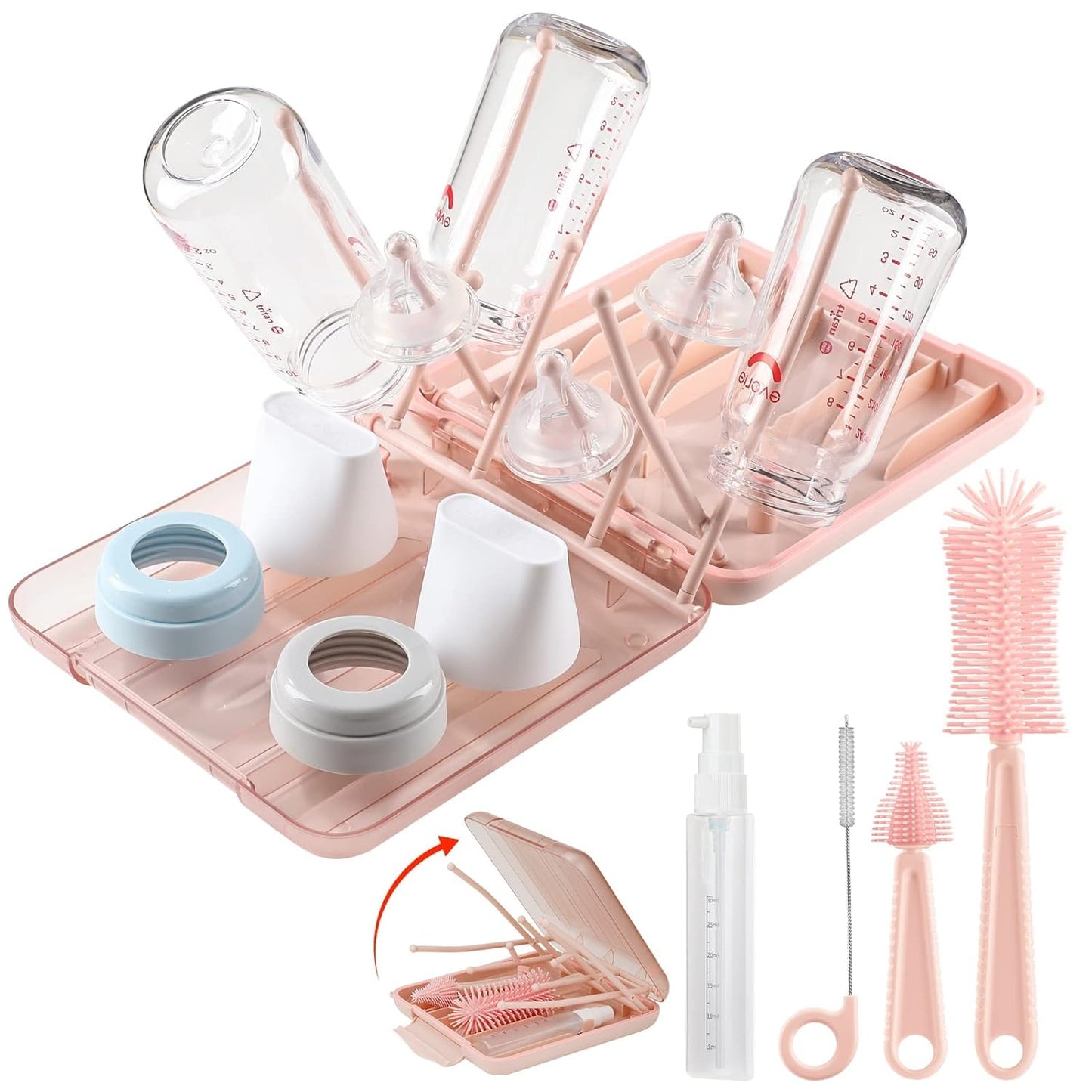 Portable 6-in-1 Baby Bottle Cleaner Set - Pink