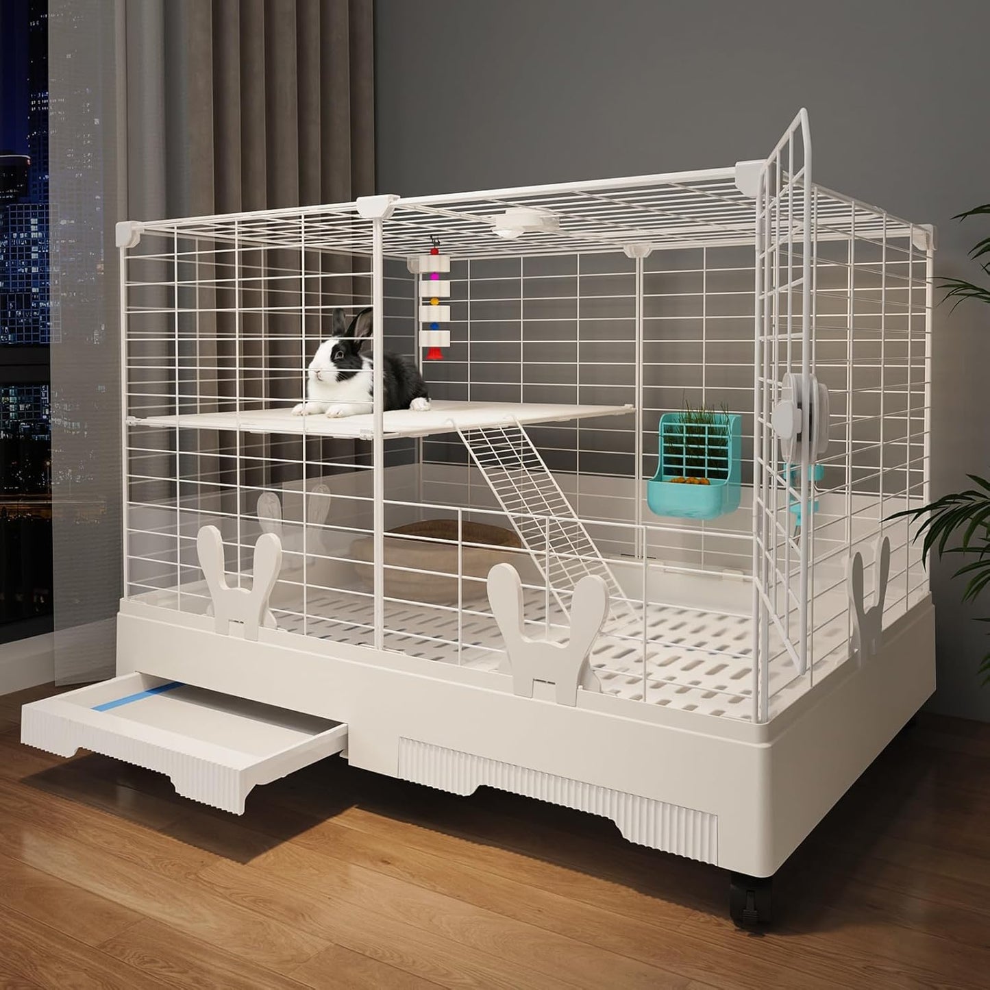 Oneluck Rabbit Cage Indoor with Urine-Proof Wall and Wheels