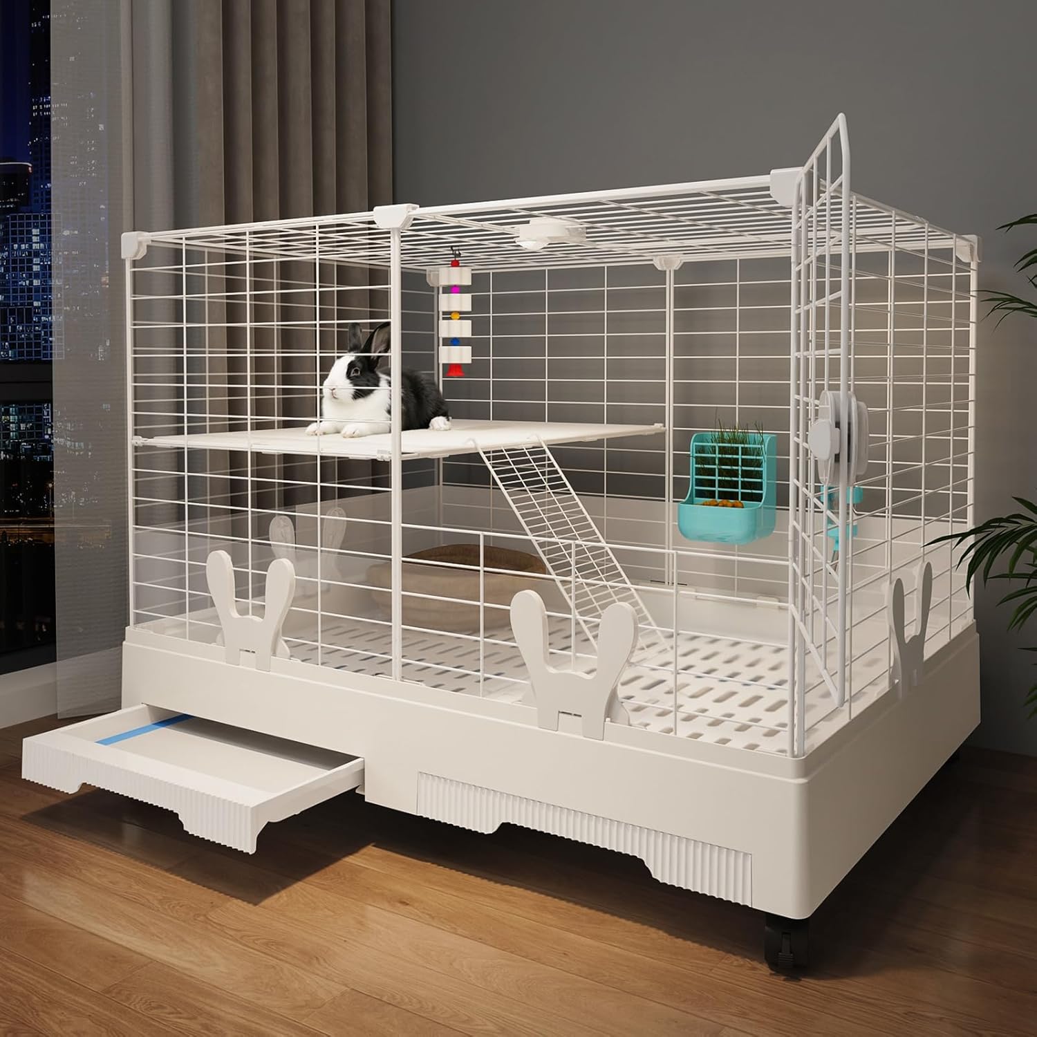 Oneluck Rabbit Cage Indoor with Urine-Proof Wall and Wheels