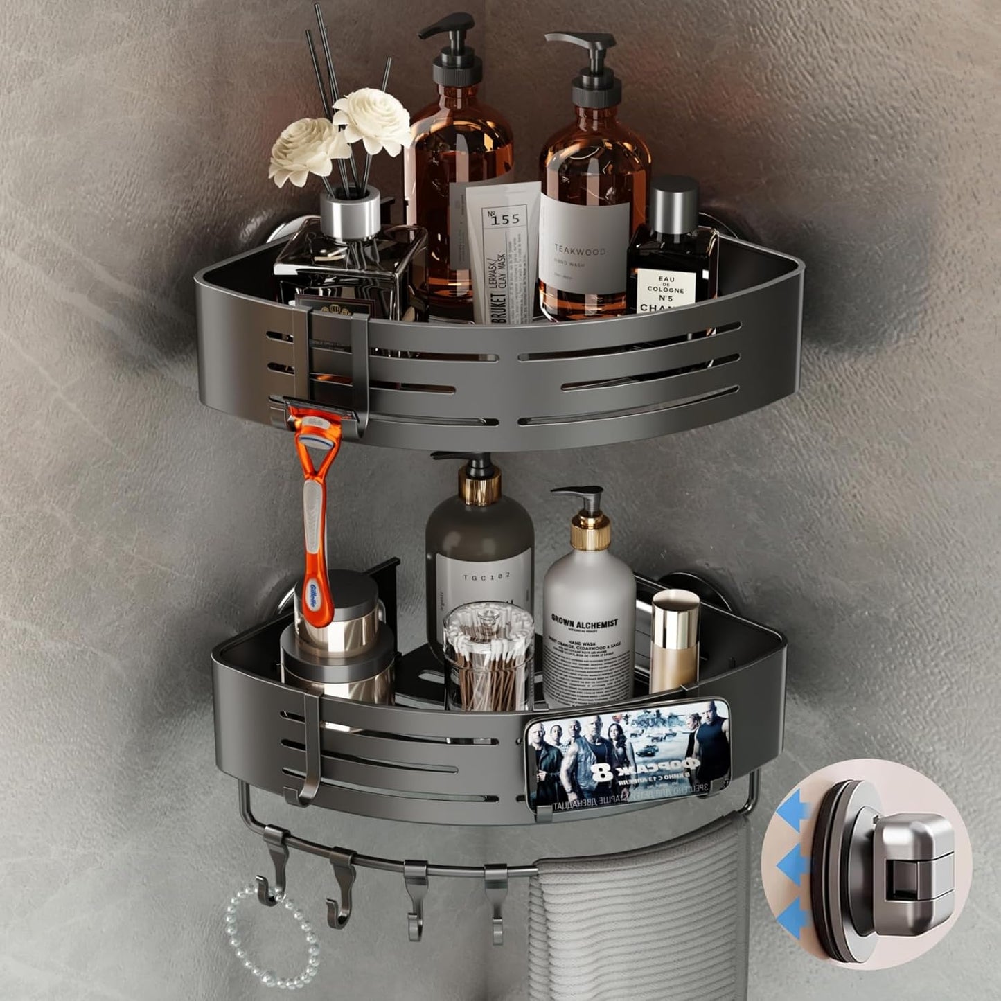 Voldra Corner Shower Caddy Suction Cup for Easy Bathroom Storage