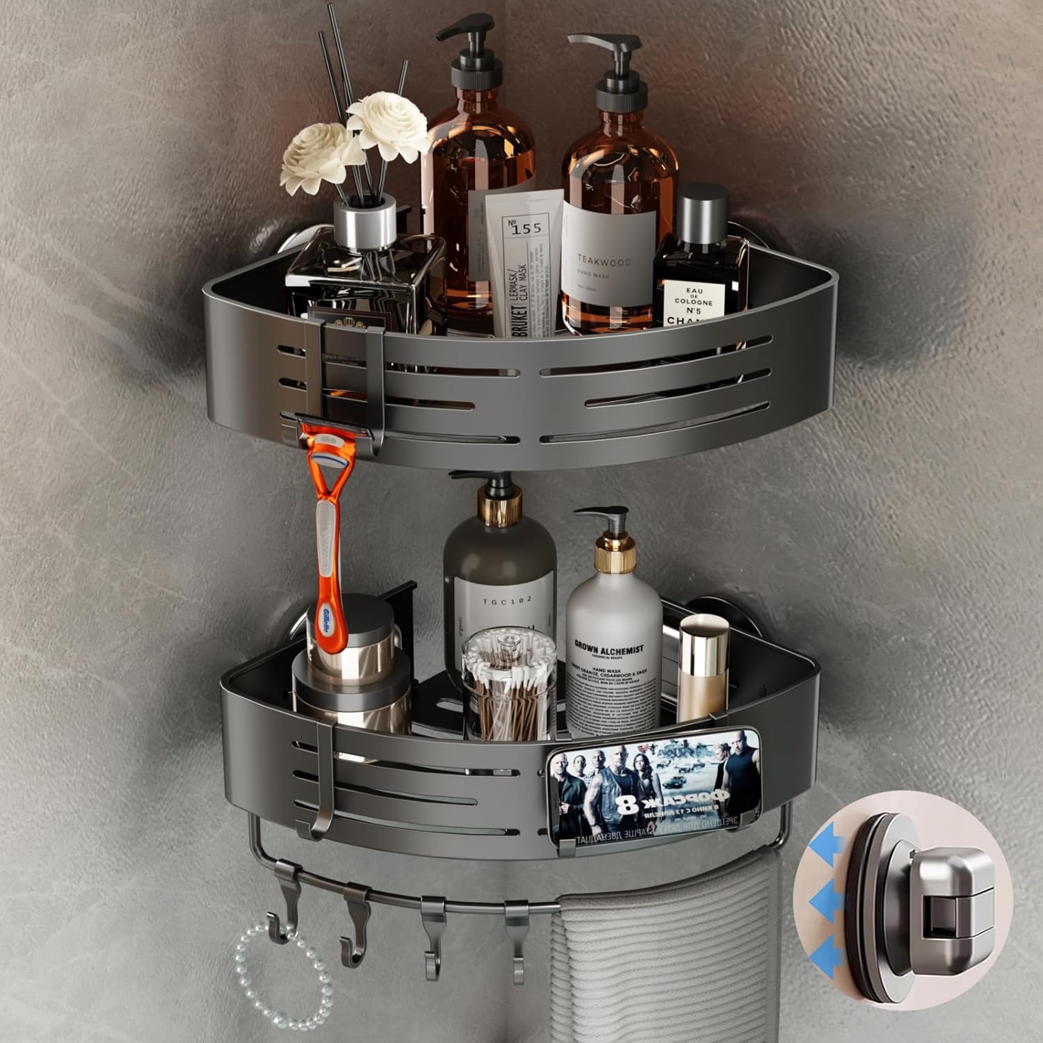 Voldra Corner Shower Caddy Suction Cup for Easy Bathroom Storage