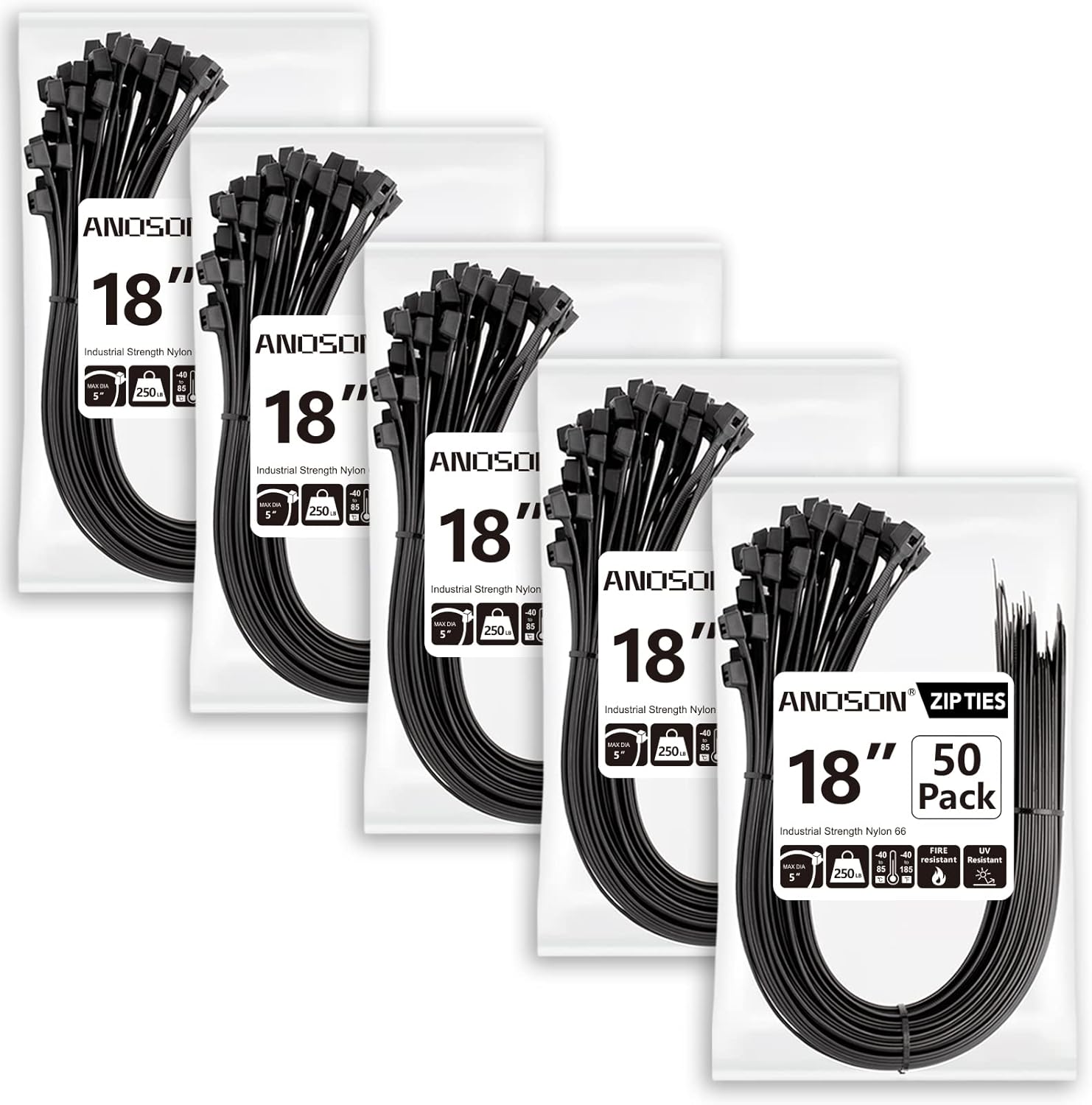 Large Zip Ties 18 inch Heavy Duty 250 Pack for All Uses