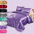 Satin Silky Soft Quilt Comforter Set King - Light Weighted Violet