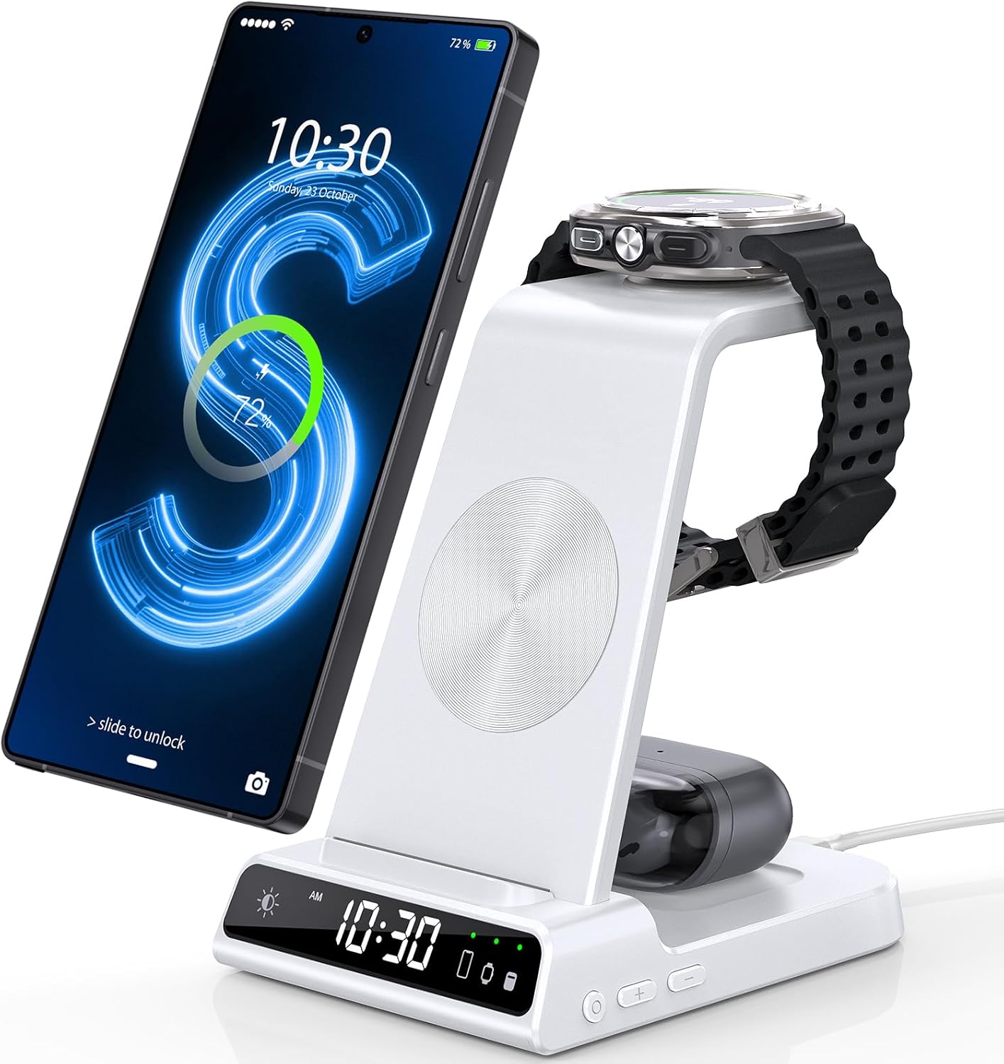 3-in-1 Wireless Charger for Samsung Galaxy Devices with Clock
