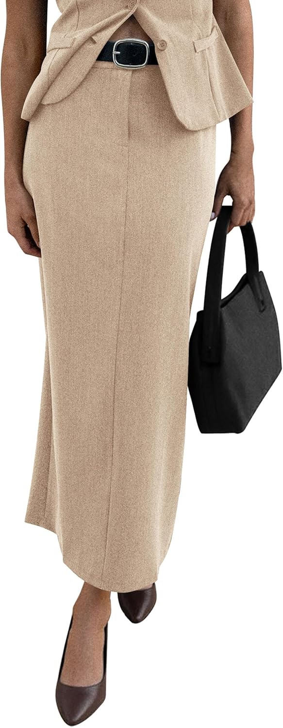 PRETTYGARDEN Women's Maxi Pencil Skirt with Slit for Office Wear
