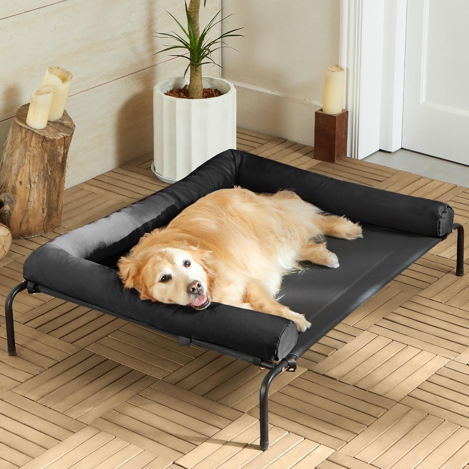 Cooling Elevated Dog Bed for Large Dogs with Slope Headrest