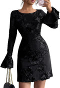 Women's Floral Embroidered Mesh Bodycon Mini Dress - Fall 2025