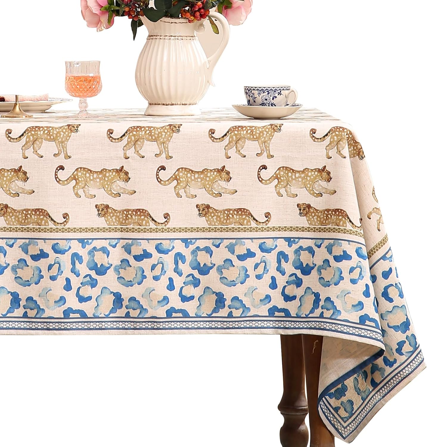Designer Vintage Linen Table Cloth for Rectangle Table - 55x79