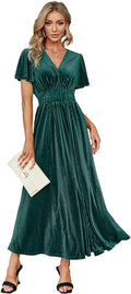 Simplee Womens V Neck Velvet Maxi Dress - Empire Waist Flatter
