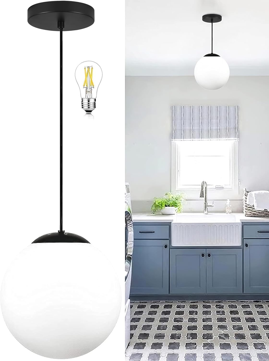 8-inch Globe Pendant Lighting for Kitchen Island and More