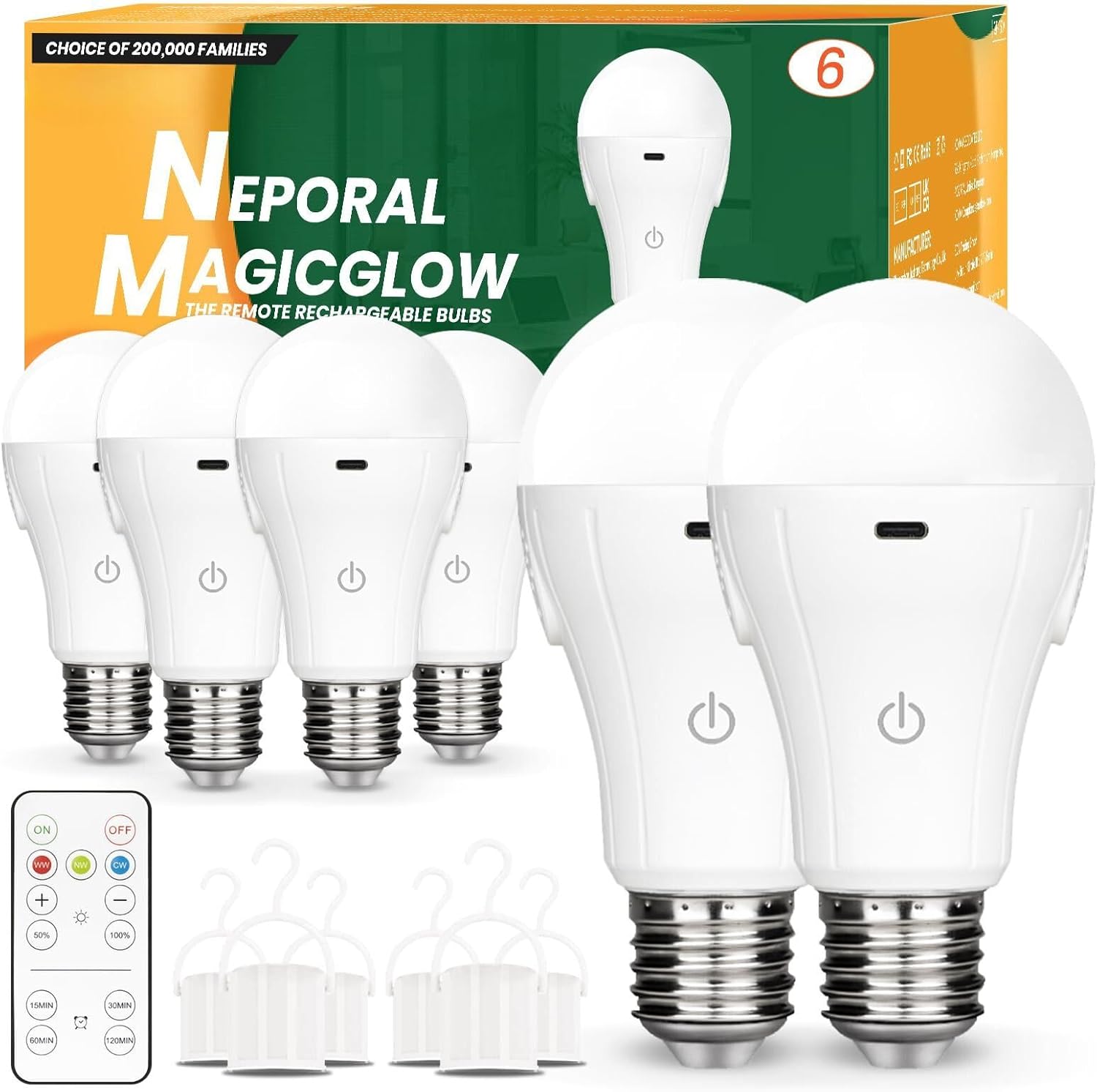 Neporal MagicGlow Rechargeable Light Bulbs with Remote Control