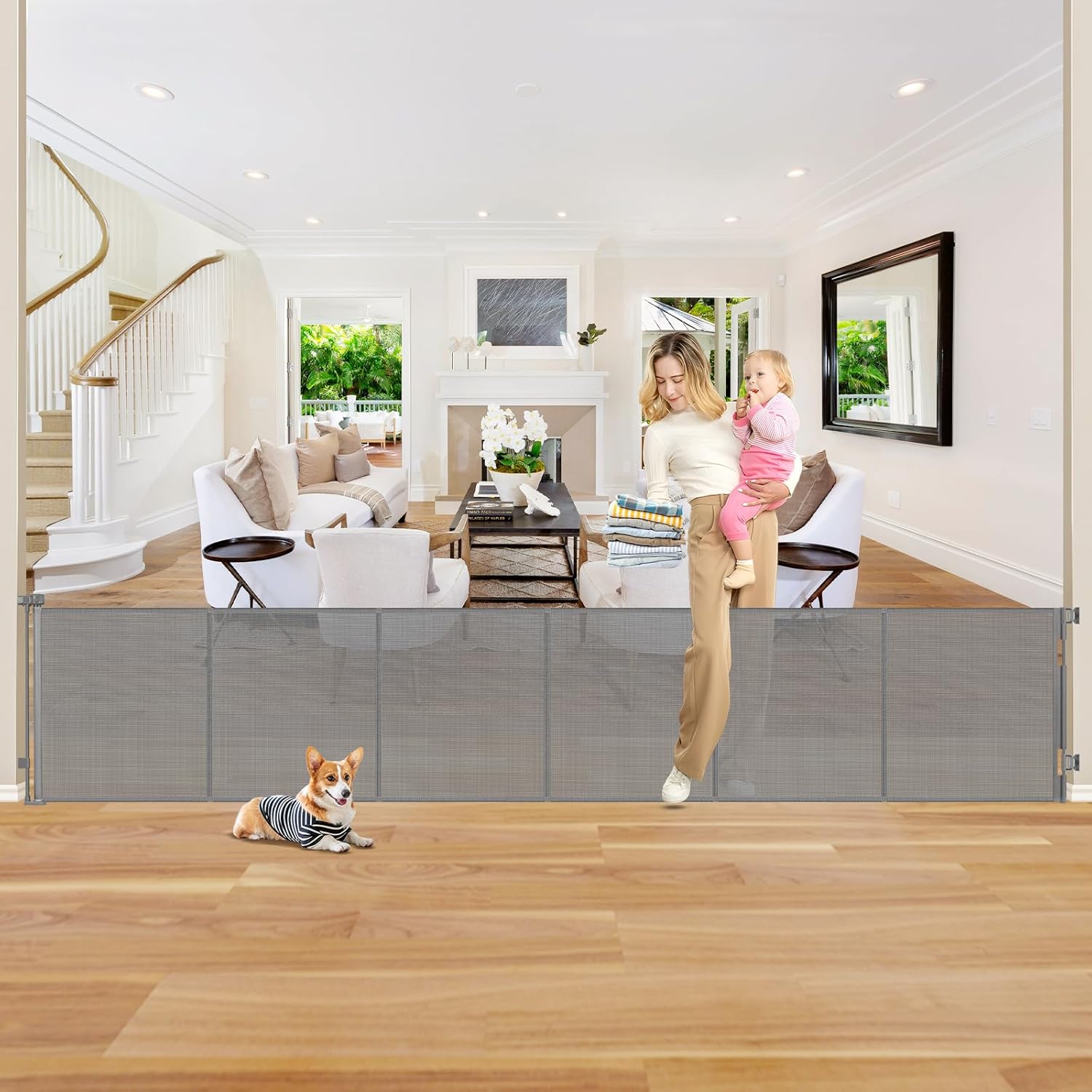 Reinforced 26 Inch Tall Retractable Child Gate for Safety