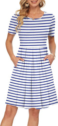 Women's Short Sleeve Summer Dress Pleated Loose Swing Knee Length