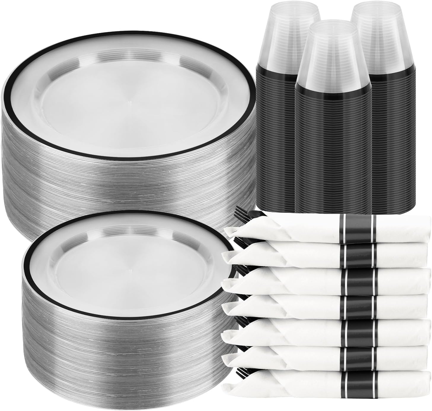 350PCS Clear and Black Disposable Plates Set for All Occasions