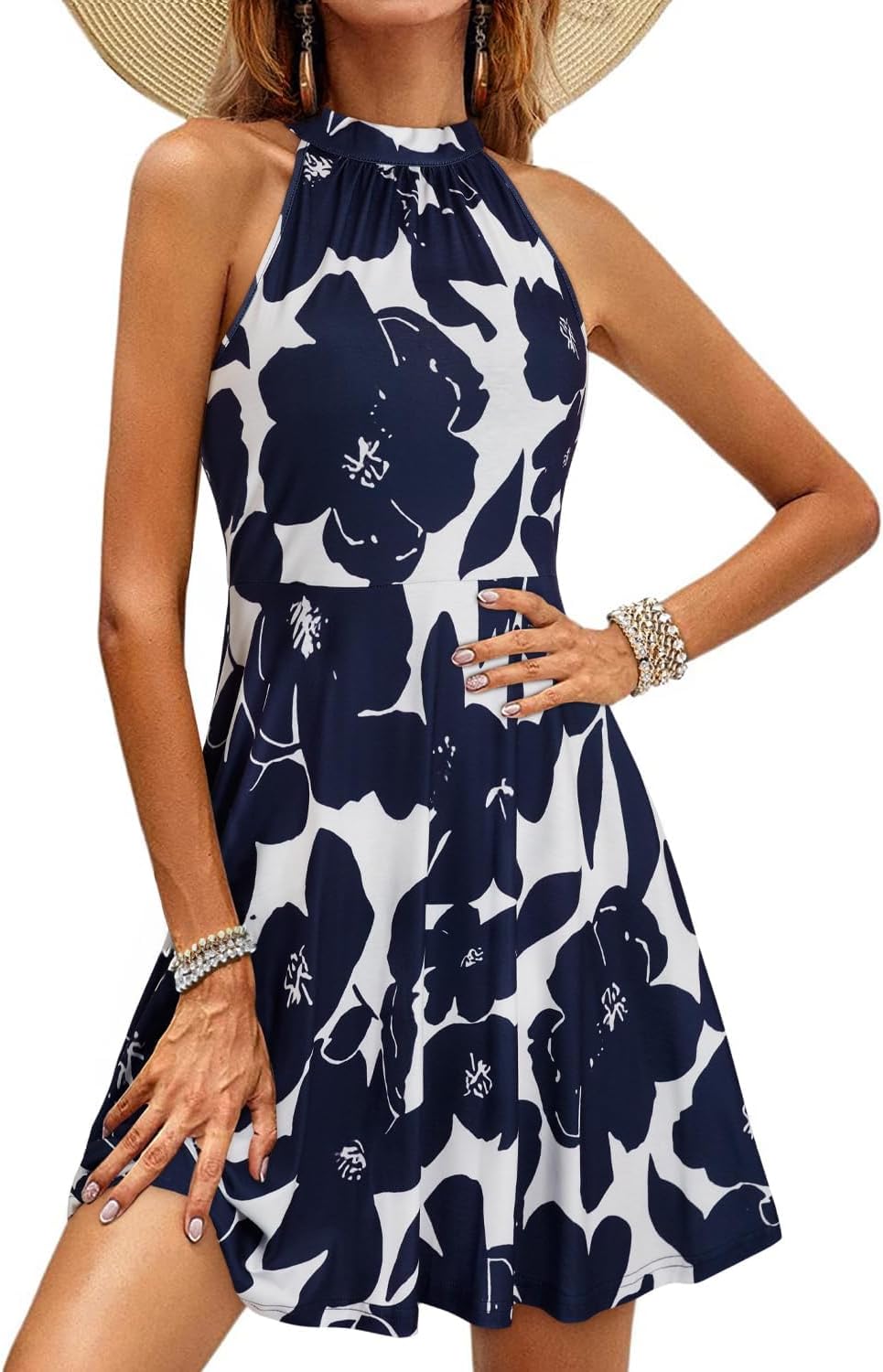OUGES Women's Halter Neck Floral Summer Casual Sundress Review