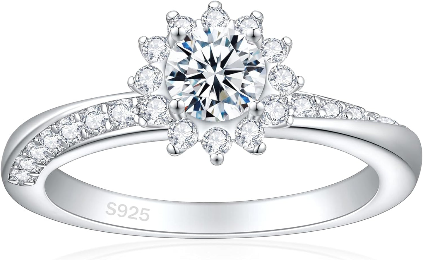 Elspeth 925 Sterling Silver Engagement Ring with Cubic Zirconia