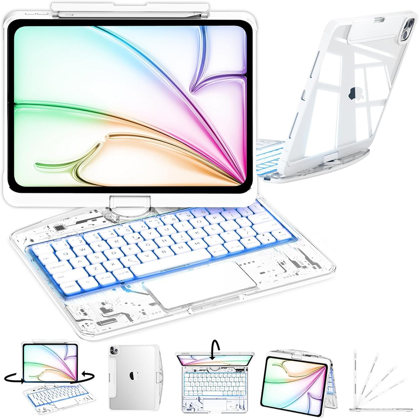 iPad Keyboard Case with RGB Backlighting and 360 Rotating Trackpad