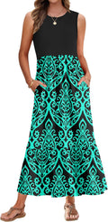 Womens Sleeveless Maxi Dress Crewneck with Pockets - Flowy Summer 2025