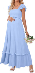 Womens 2025 Maternity Photoshoot Dress - Boho Smocked Maxi