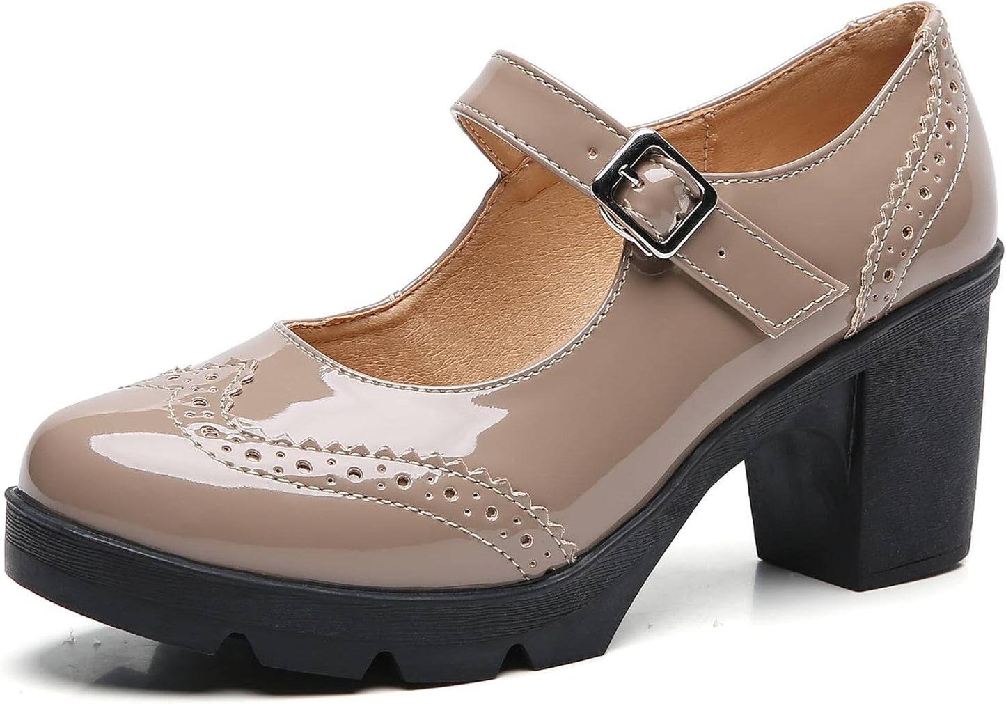 DADAWEN Women's Chunky Low Block Heels Mary Jane Pumps for Comfort
