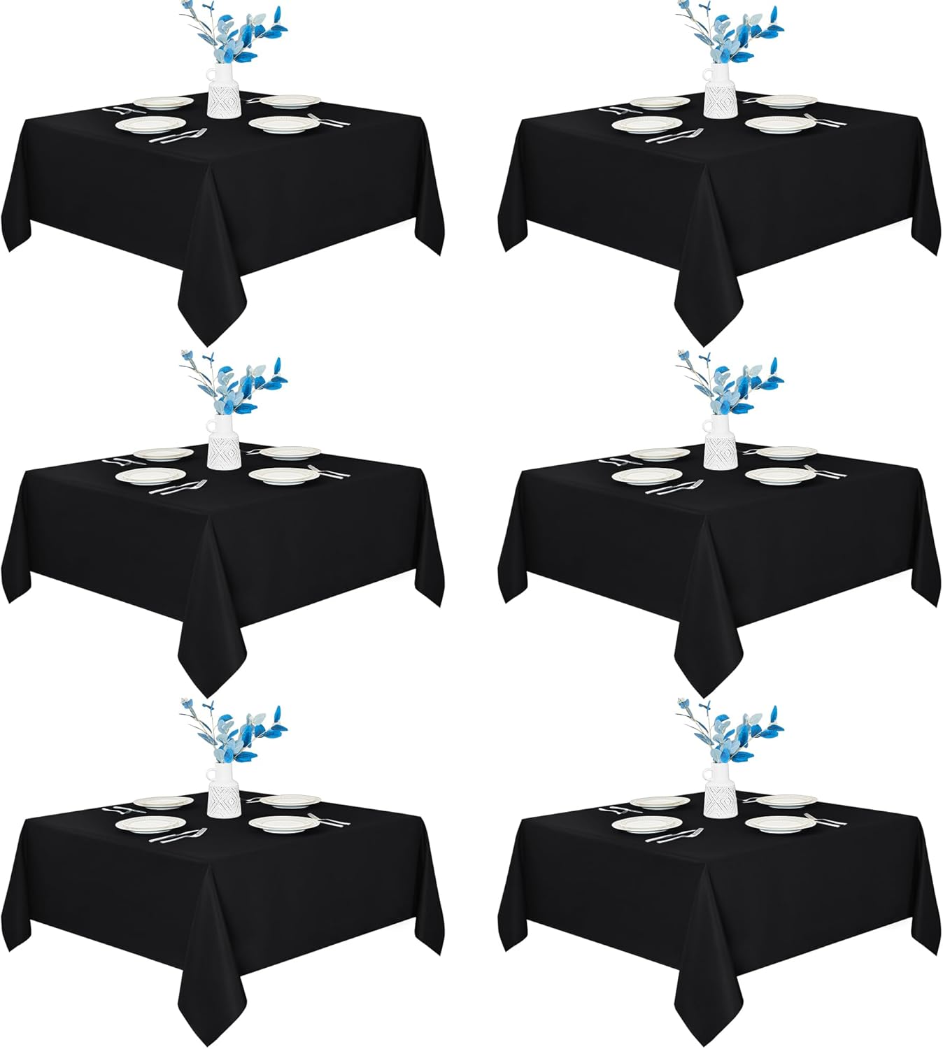 Fitable 6 Pack Black Square Tablecloths - Stain Resistant Covers