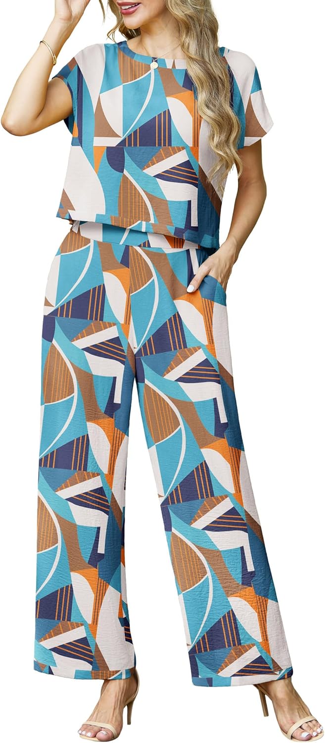 Lepunuo 2 Piece Sets for Women Summer Cap Sleeve Crop Top