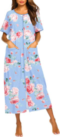 Ekouaer Women Robe Zipper Front Short Sleeve Full Length Loungewear