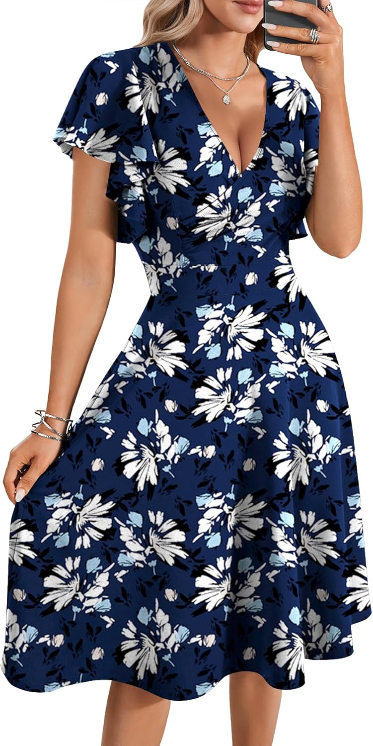 LYANER Women's A Line Swing Flared Midi Dress for Parties