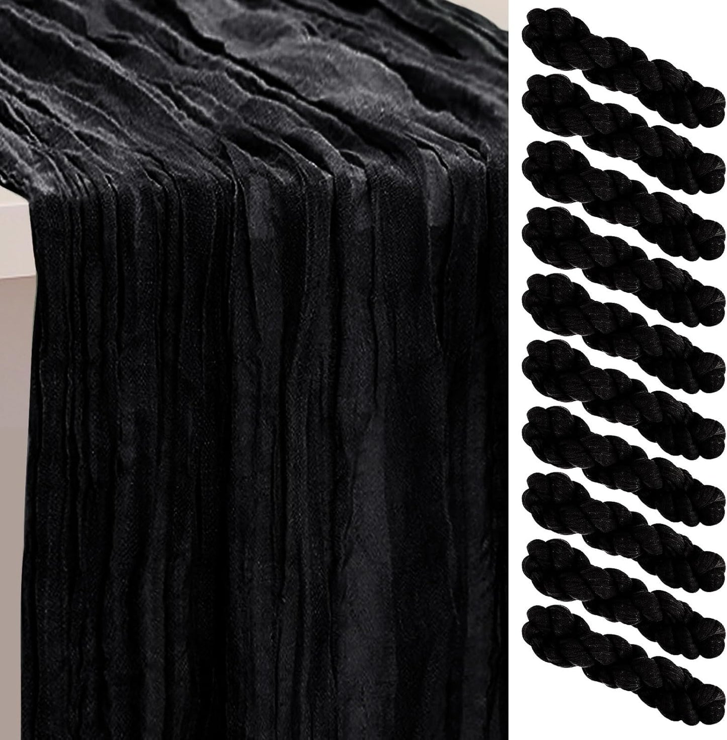 10 Pack Black Cheesecloth Table Runner for Elegant Events