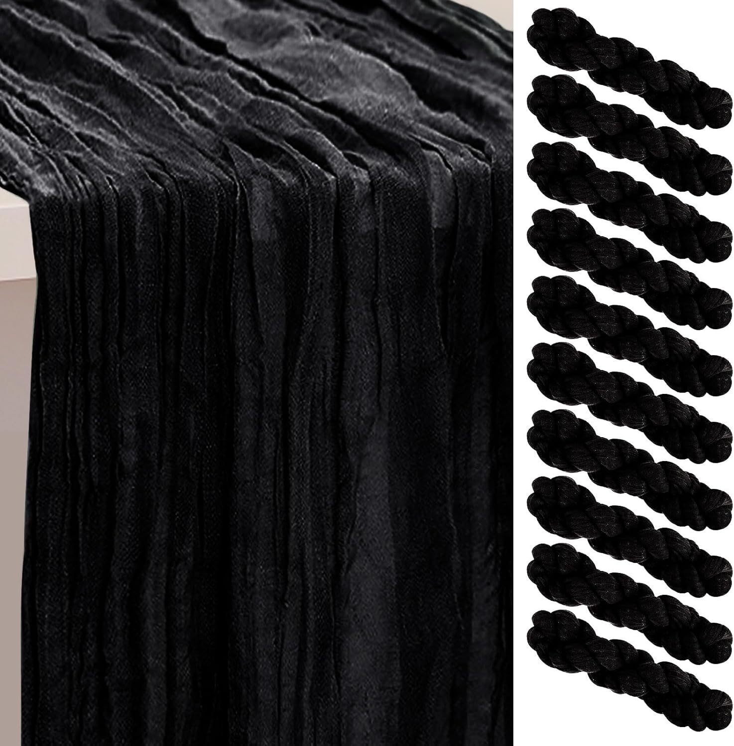10 Pack Black Cheesecloth Table Runner for Elegant Events
