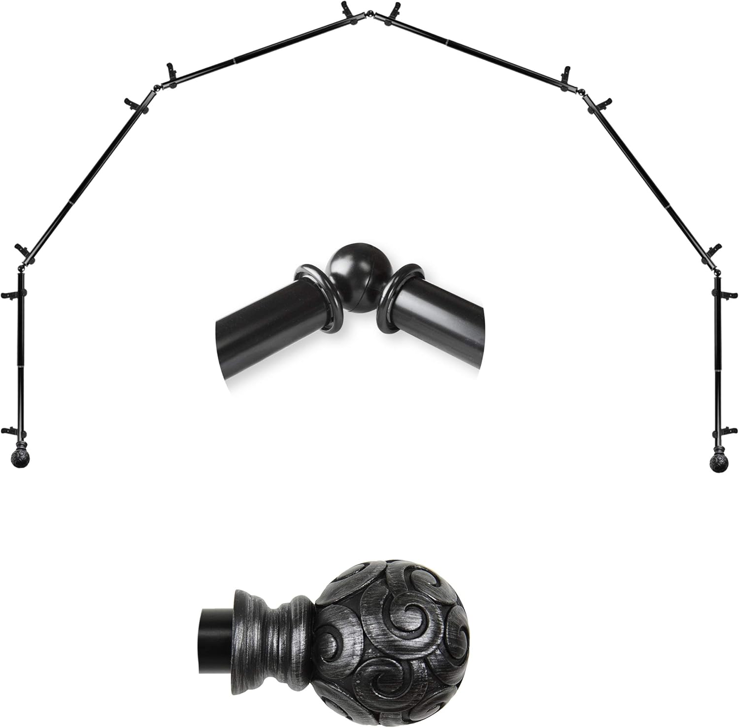 A&F Rod Dcor 6-Sided Bay Window Curtain Rod - Black 28-48 inch
