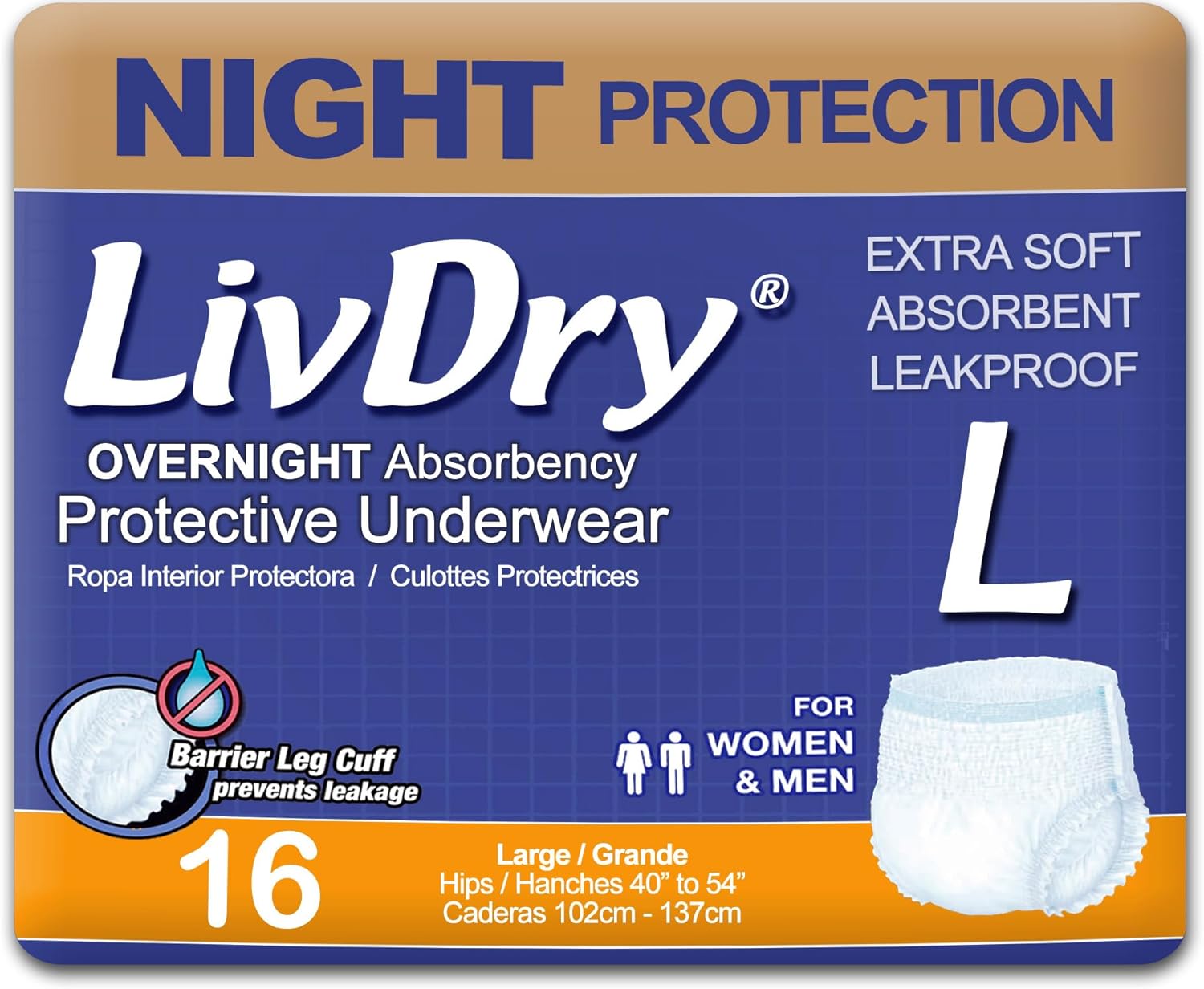24-Hour Leak Protection: LivDry Adult Diapers, 16-Pack