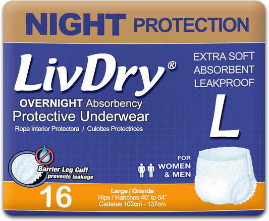 24-Hour Leak Protection: LivDry Adult Diapers, 16-Pack