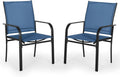 Outdoor Wrought Iron Dining Chairs Set of 2 - Durable Textilene Seats