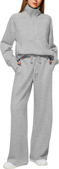 Women's 2 Piece Oversized Half Zip Sweatshirt and Wide Leg Sweatpants