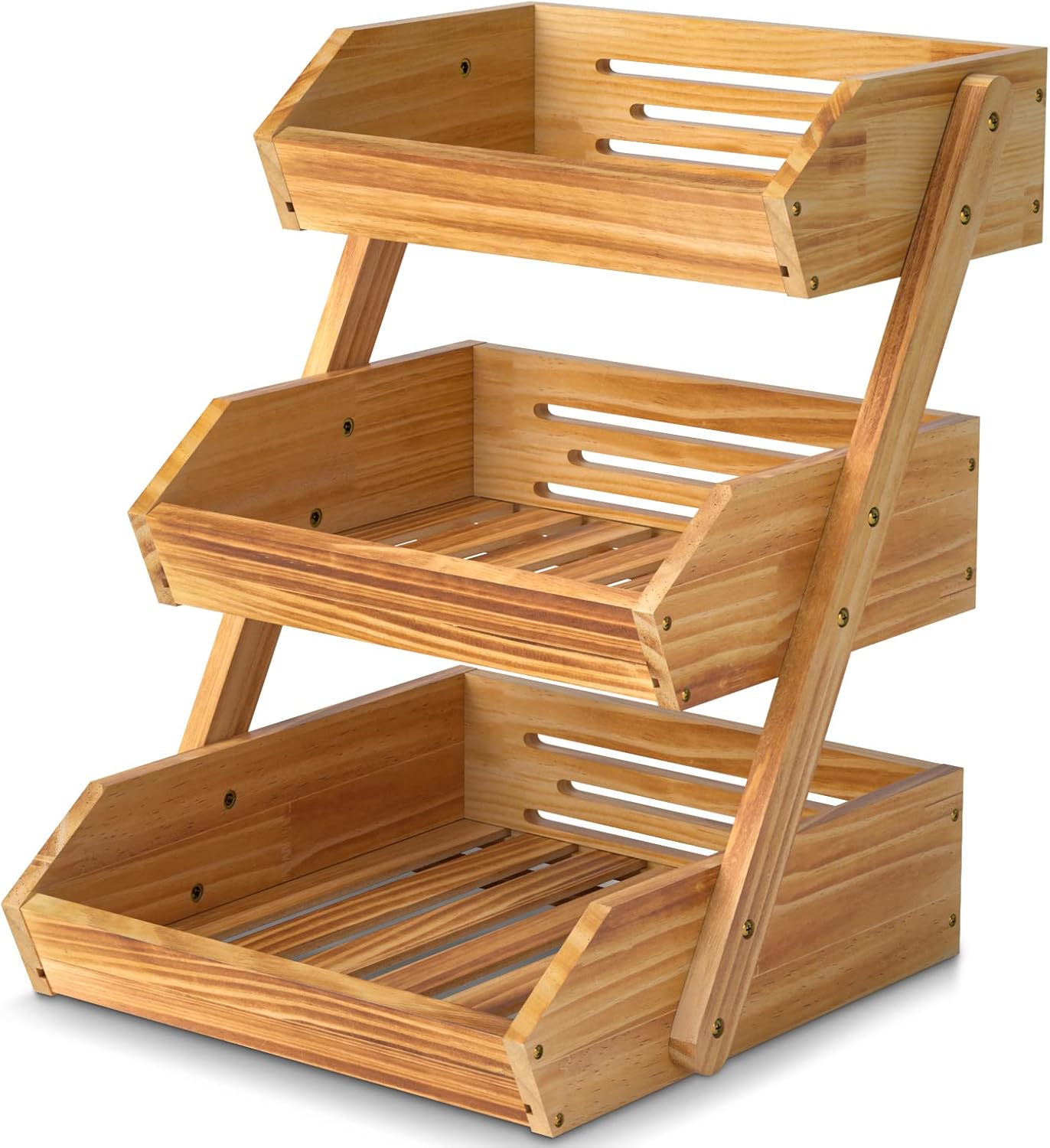 3 Tier Wooden Fruit Basket for Kitchen - Stylish Storage Solution