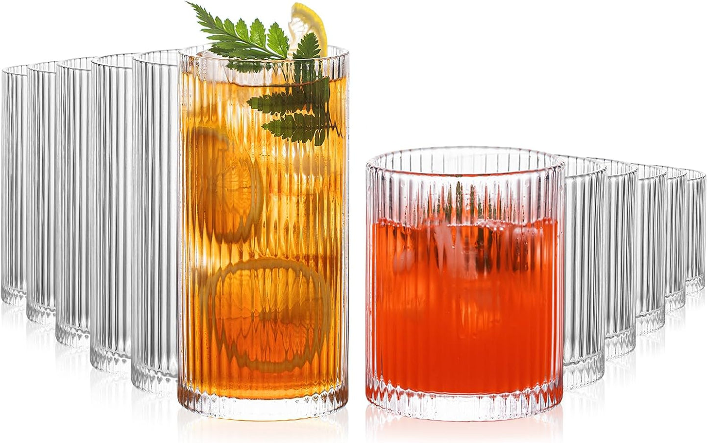 Elegant Ribbed Glassware Set - 12-Piece Vintage Drinkware