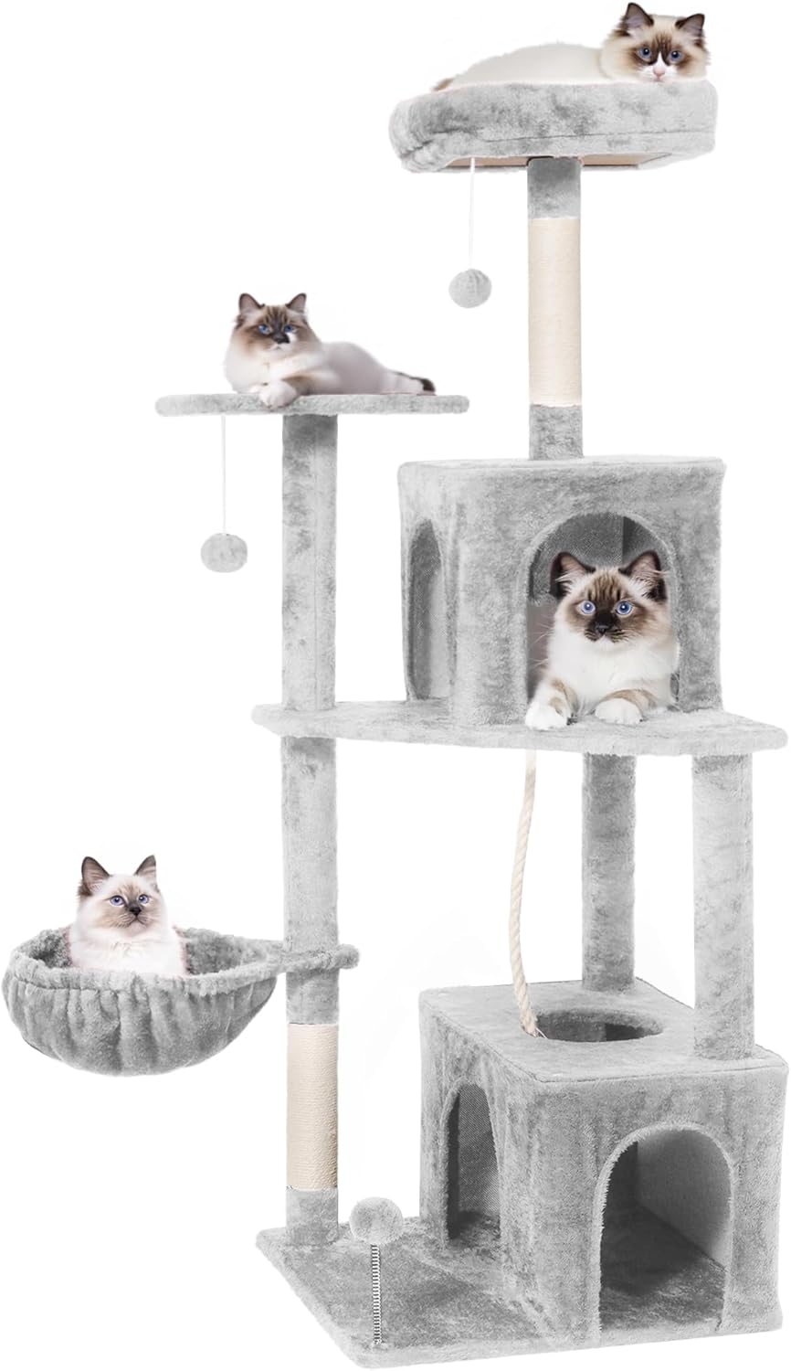 54-Inch Cat Tree Tower for Indoor Cats with Multi-Level Design