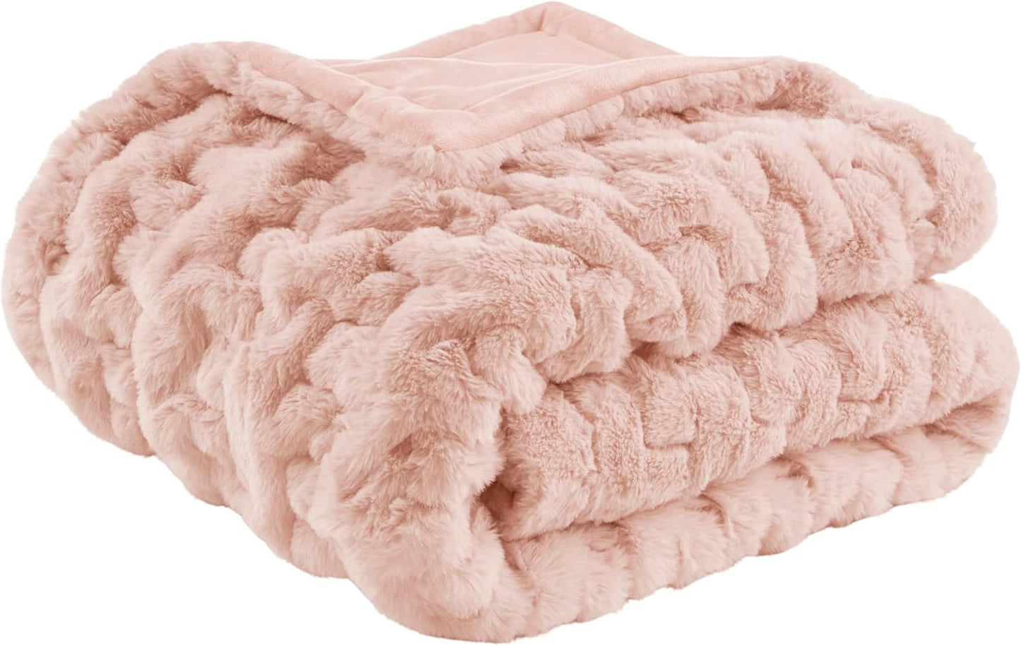 Madison Park Ruched Luxury Throw - Soft Cozy Faux Fur Blanket