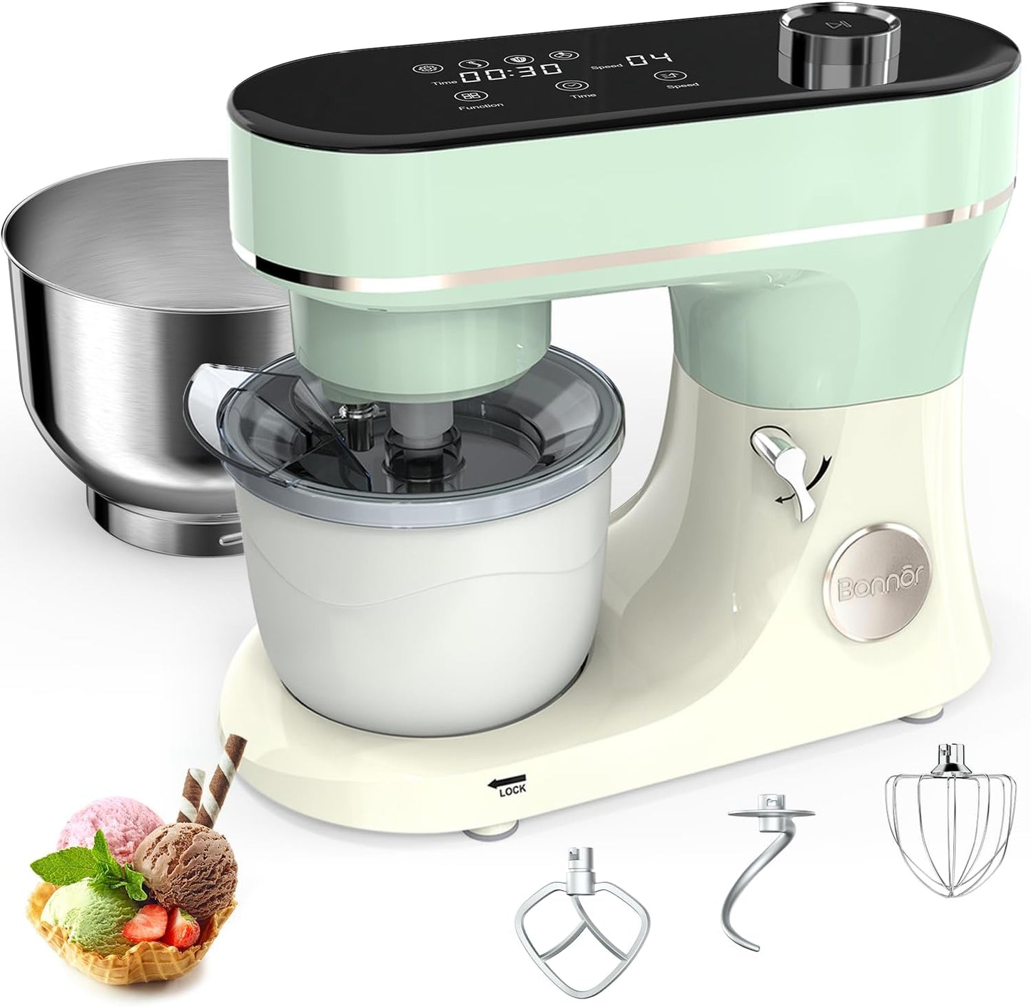 Stand Mixer Set with 6QT Bowl and Ice Cream Maker Attachment
