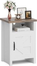Farmhouse Nightstand Bedside Table with Barn Door and Shelf - Compact